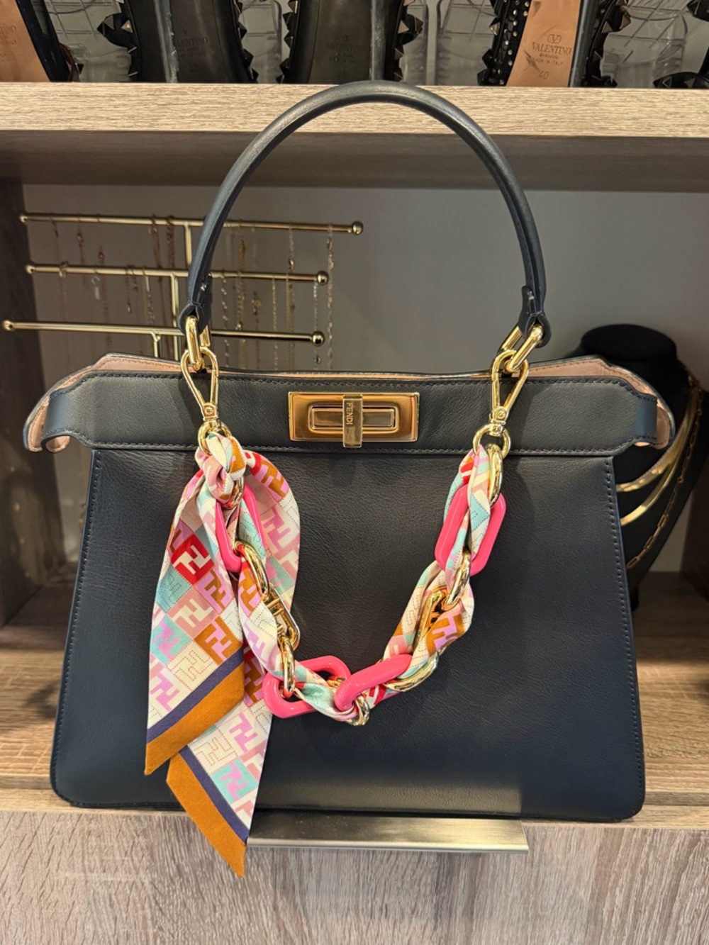 Fendi Black Leather Satchel with Pink Interior and Gold Hardware - New - Picture 3 of 8